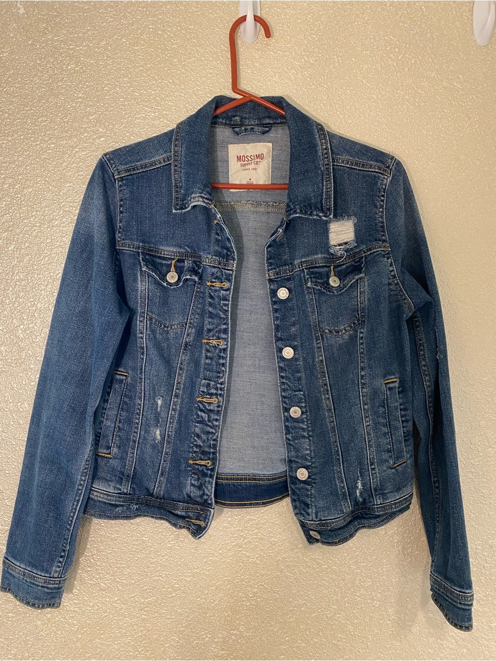 Mossimo Supply Co. Medium Blue Distressed Denim Jacket - Picture 1 of 4